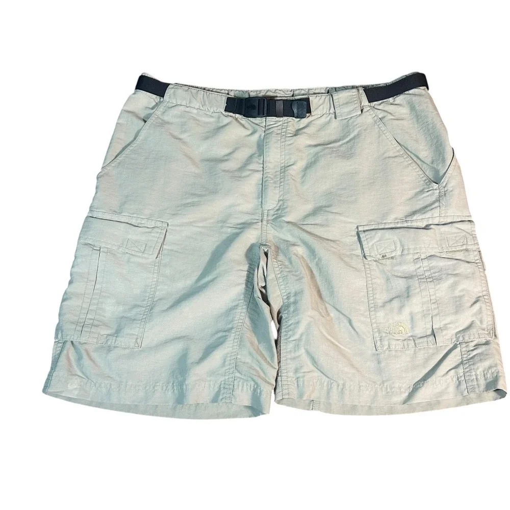 The North‎ Face Cargo Shorts Mens Large Beige/Gray Nylon Hiking Belted Utility